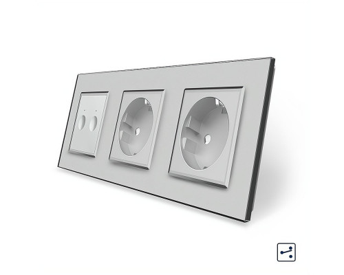 Сенсорный проходной выключатель Sense 2 сенсора 2 розетки серый стекло Livolo (VL-C7FC2S/FCTC16A/FCTC16A-6IP)