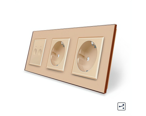 Сенсорный проходной выключатель Sense 2 сенсора 2 розетки золотой стекло Livolo (VL-C7FC2S/FCTC16A/FCTC16A-6AP)