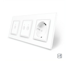 Сенсорный проходной выключатель Sense 3 сенсора (1-2) 1 розетка белый стекло Livolo (VL-C7FC1S/FC2S/FCTC16A-6WP)