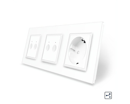 Сенсорный проходной выключатель Sense 4 сенсора (2-2) 1 розетка белый стекло Livolo (VL-C7FC2S/FC2S/FCTC16A-6WP)