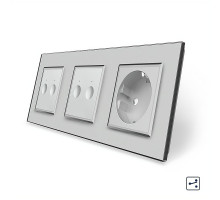 Сенсорный проходной выключатель Sense 4 сенсора (2-2) 1 розетка серый стекло Livolo (VL-C7FC2S/FC2S/FCTC16A-6IP)