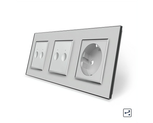 Сенсорный проходной выключатель Sense 4 сенсора (2-2) 1 розетка серый стекло Livolo (VL-C7FC2S/FC2S/FCTC16A-6IP)