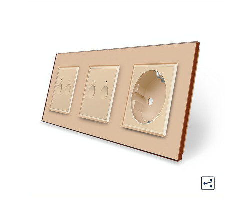 Сенсорный проходной выключатель Sense 4 сенсора (2-2) 1 розетка золотой стекло Livolo (VL-C7FC2S/FC2S/FCTC16A-6AP)