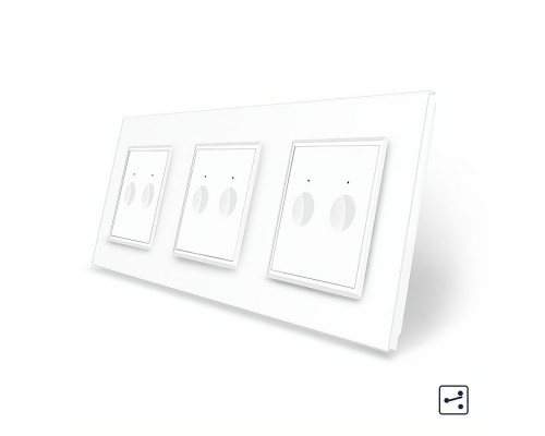 Сенсорный проходной выключатель Sense 6 сенсоров (2-2-2) белый стекло Livolo (VL-C7FC2S/FC2S/FC2S-6WP)