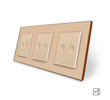 Сенсорный проходной выключатель Sense 6 сенсоров (2-2-2) золотой стекло Livolo (VL-C7FC2S/FC2S/FC2S-6AP)