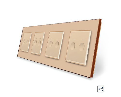 Сенсорный проходной выключатель Sense 8 сенсоров (2-2-2-2) золотой стекло Livolo (VL-C7FC2S/FC2S/FC2S/FC2S-8AP)