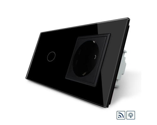Сенсорный радиоуправляемый диммер 1 сенсор 1 розетка черный стекло Livolo (VL-C701DR/C7C1EU-12)