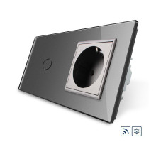 Сенсорный радиоуправляемый диммер 1 сенсор 1 розетка серый стекло Livolo (VL-C701DR/C7C1EU-15)