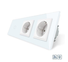 Сенсорный радиоуправляемый диммер 1 сенсор 2 розетки белый стекло Livolo (VL-C701DR/C7C2EU-11)