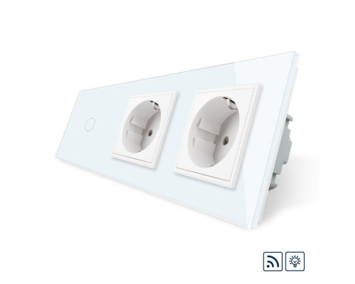 Сенсорный радиоуправляемый диммер 1 сенсор 2 розетки белый стекло Livolo (VL-C701DR/C7C2EU-11)