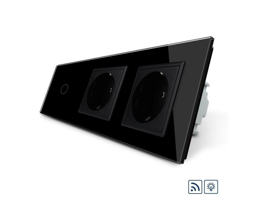 Сенсорный радиоуправляемый диммер 1 сенсор 2 розетки черный стекло Livolo (VL-C701DR/C7C2EU-12)