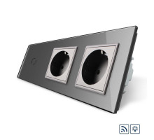 Сенсорный радиоуправляемый диммер 1 сенсор 2 розетки серый стекло Livolo (VL-C701DR/C7C2EU-15)