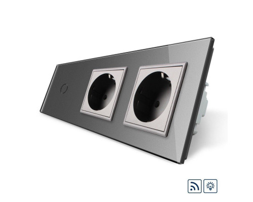 Сенсорный радиоуправляемый диммер 1 сенсор 2 розетки серый стекло Livolo (VL-C701DR/C7C2EU-15)