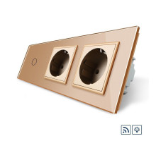 Сенсорный радиоуправляемый диммер 1 сенсор 2 розетки золото стекло Livolo (VL-C701DR/C7C2EU-13)