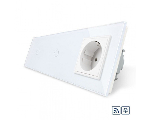 Сенсорный радиоуправляемый диммер 2 сенсора (1-1) 1 розетка белый стекло Livolo (VL-C701DR/C701DR/C7C1EU-11)