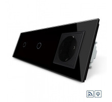 Сенсорный радиоуправляемый диммер 2 сенсора (1-1) 1 розетка черный стекло Livolo (VL-C701DR/C701DR/C7C1EU-12)