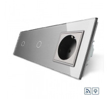 Сенсорный радиоуправляемый диммер 2 сенсора (1-1) 1 розетка серый стекло Livolo (VL-C701DR/C701DR/C7C1EU-15)