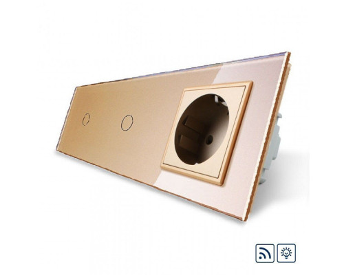 Сенсорный радиоуправляемый диммер 2 сенсора (1-1) 1 розетка золото стекло Livolo (VL-C701DR/C701DR/C7C1EU-13)