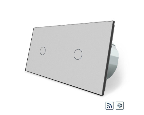 Сенсорный радиоуправляемый диммер 2 сенсора (1-1) серый стекло Livolo (VL-C701DR/C701DR-15)