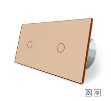 Сенсорный радиоуправляемый диммер 2 сенсора (1-1) золото стекло Livolo (VL-C701DR/C701DR-13)