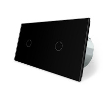 Сенсорный радиоуправляемый проходной выключатель 2 сенсора (1-1) черный стекло Livolo (VL-C701SR/C701SR-12)