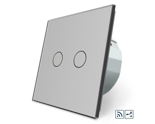 Сенсорный радиоуправляемый проходной выключатель 2 сенсора серый стекло Livolo (VL-C702SR-15)