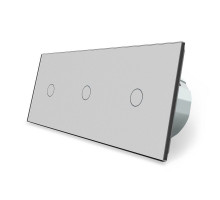 Сенсорный радиоуправляемый проходной выключатель 3 сенсора (1-1-1) серый стекло Livolo (VL-C701SR/C701SR/C701SR-15)
