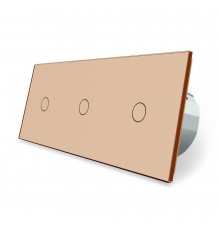 Сенсорний радіокерований прохідний вимикач 3 сенсора (1-1-1) золото скло Livolo (VL-C701SR/C701SR/C701SR-13)