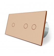 Сенсорний радіокерований прохідний вимикач 3 сенсора (1-2) золото скло Livolo (VL-C701SR/C702SR-13)