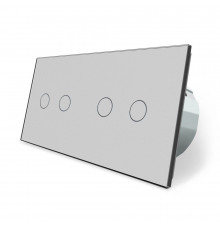 Сенсорний радіокерований прохідний вимикач 4 сенсора (2-2) сірий скло Livolo (VL-C702SR/C702SR-15)