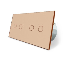 Сенсорный радиоуправляемый проходной выключатель 4 сенсора (2-2) золото стекло Livolo (VL-C702SR/C702SR-13)