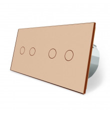 Сенсорний радіокерований прохідний вимикач 4 сенсора (2-2) золото скло Livolo (VL-C702SR/C702SR-13)