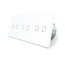 Сенсорный радиоуправляемый проходной выключатель 6 сенсоров (2-2-2) белый стекло Livolo (VL-C702SR/C702SR/C702SR-11)