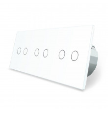 Сенсорний радіокерований прохідний вимикач 6 сенсорів (2-2-2) білий скло Livolo (VL-C702SR/C702SR/C702SR-11)