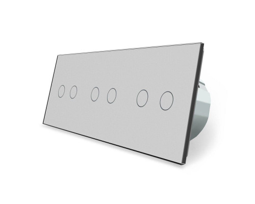 Сенсорный радиоуправляемый проходной выключатель 6 сенсоров (2-2-2) серый стекло Livolo (VL-C702SR/C702SR/C702SR-15)