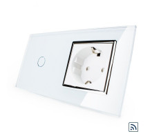Сенсорный радиоуправляемый выключатель 1 сенсор 1 розетка белый хром стекло Livolo (VL-C701R/C7C1EU-11C)