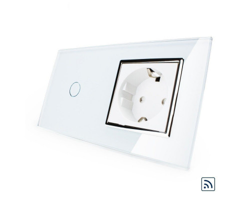 Сенсорный радиоуправляемый выключатель 1 сенсор 1 розетка белый хром стекло Livolo (VL-C701R/C7C1EU-11C)