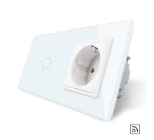 Сенсорный радиоуправляемый выключатель 1 сенсор 1 розетка белый стекло Livolo (VL-C701R/C7C1EU-11)