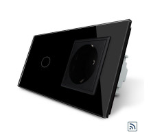 Сенсорный радиоуправляемый выключатель 1 сенсор 1 розетка черный стекло Livolo (VL-C701R/C7C1EU-12)