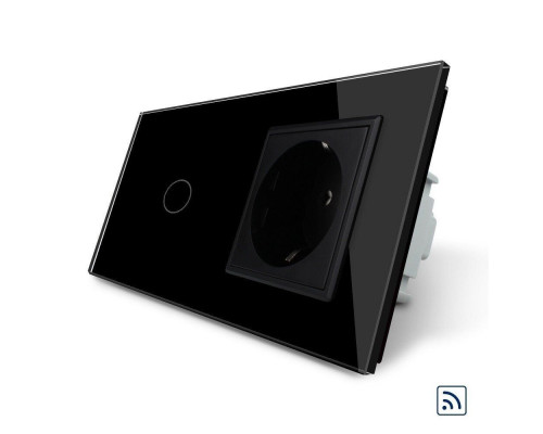 Сенсорный радиоуправляемый выключатель 1 сенсор 1 розетка черный стекло Livolo (VL-C701R/C7C1EU-12)