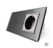Сенсорный радиоуправляемый выключатель 1 сенсор 1 розетка серый стекло Livolo (VL-C701R/C7C1EU-15)
