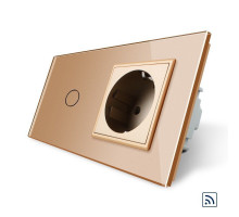 Сенсорный радиоуправляемый выключатель 1 сенсор 1 розетка золото стекло Livolo (VL-C701R/C7C1EU-13)