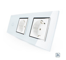Сенсорный радиоуправляемый выключатель 1 сенсор 2 розетки белый хром стекло Livolo (VL-C701R/C7C2EU-11C)