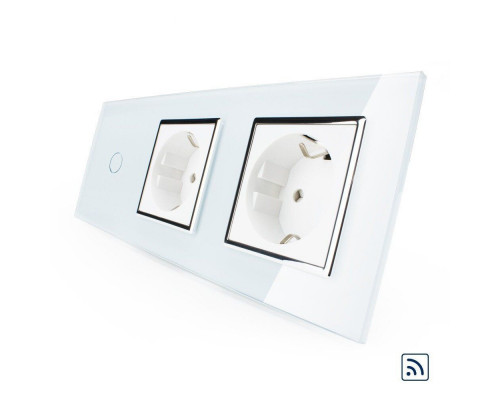 Сенсорный радиоуправляемый выключатель 1 сенсор 2 розетки белый хром стекло Livolo (VL-C701R/C7C2EU-11C)