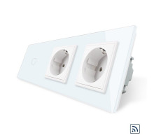 Сенсорный радиоуправляемый выключатель 1 сенсор 2 розетки белый стекло Livolo (VL-C701R/C7C2EU-11)