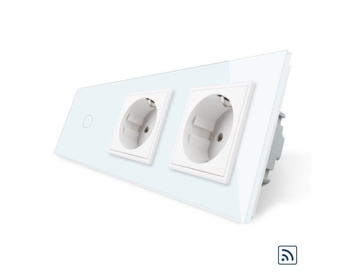 Сенсорный радиоуправляемый выключатель 1 сенсор 2 розетки белый стекло Livolo (VL-C701R/C7C2EU-11)