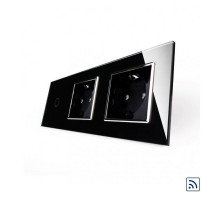 Сенсорный радиоуправляемый выключатель 1 сенсор 2 розетки черный хром стекло Livolo VL-C701R/C7C2EU-12C)