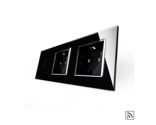 Сенсорный радиоуправляемый выключатель 1 сенсор 2 розетки черный хром стекло Livolo VL-C701R/C7C2EU-12C)