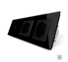 Сенсорный радиоуправляемый выключатель 1 сенсор 2 розетки черный стекло Livolo (VL-C701R/C7C2EU-12)