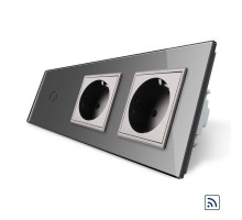 Сенсорный радиоуправляемый выключатель 1 сенсор 2 розетки серый стекло Livolo (VL-C701R/C7C2EU-15)